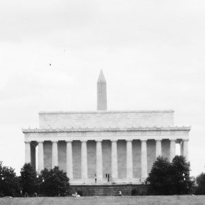 washington monument and lincoln memorial 2 from ptomac sq bw